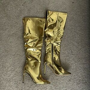 Women’s INC size 10 gold heel above knee boots